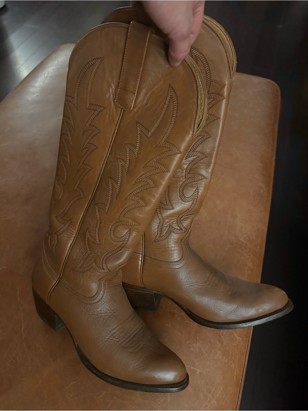 Source Unknown Tan Over-the-Knee Western Boots with Stitching